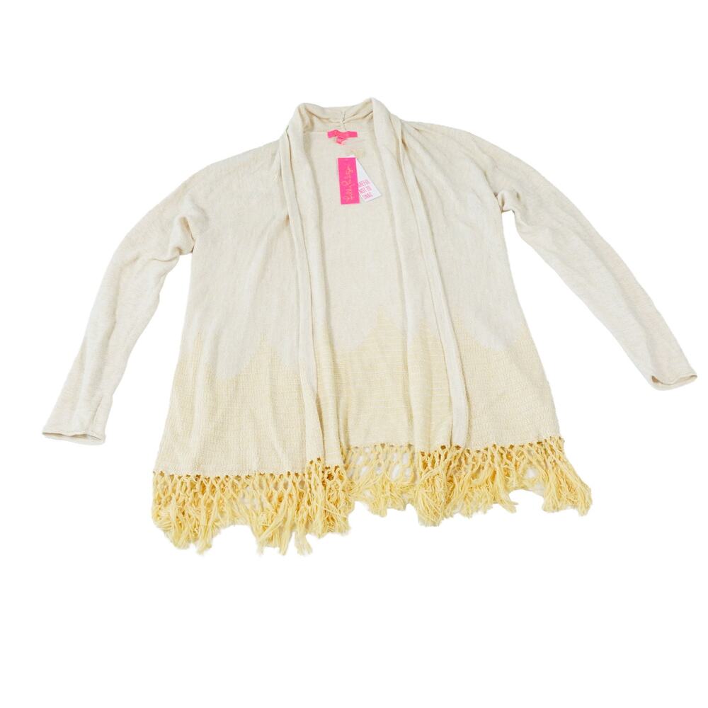 Lilly Pulitzer Tatum Gold Metallic Fringe Open Cardigan Sweater XXL NWT